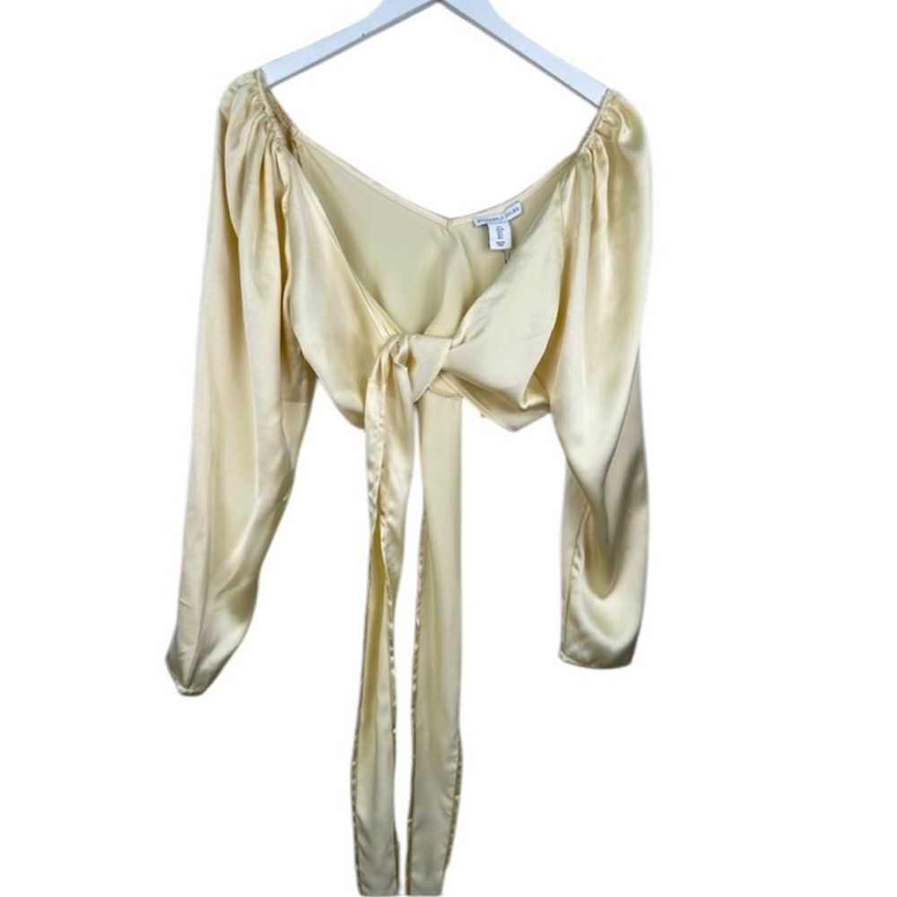 Sincerely Jules Cream Satin Front Tie Cropped Top Blouse Large NWT NEW